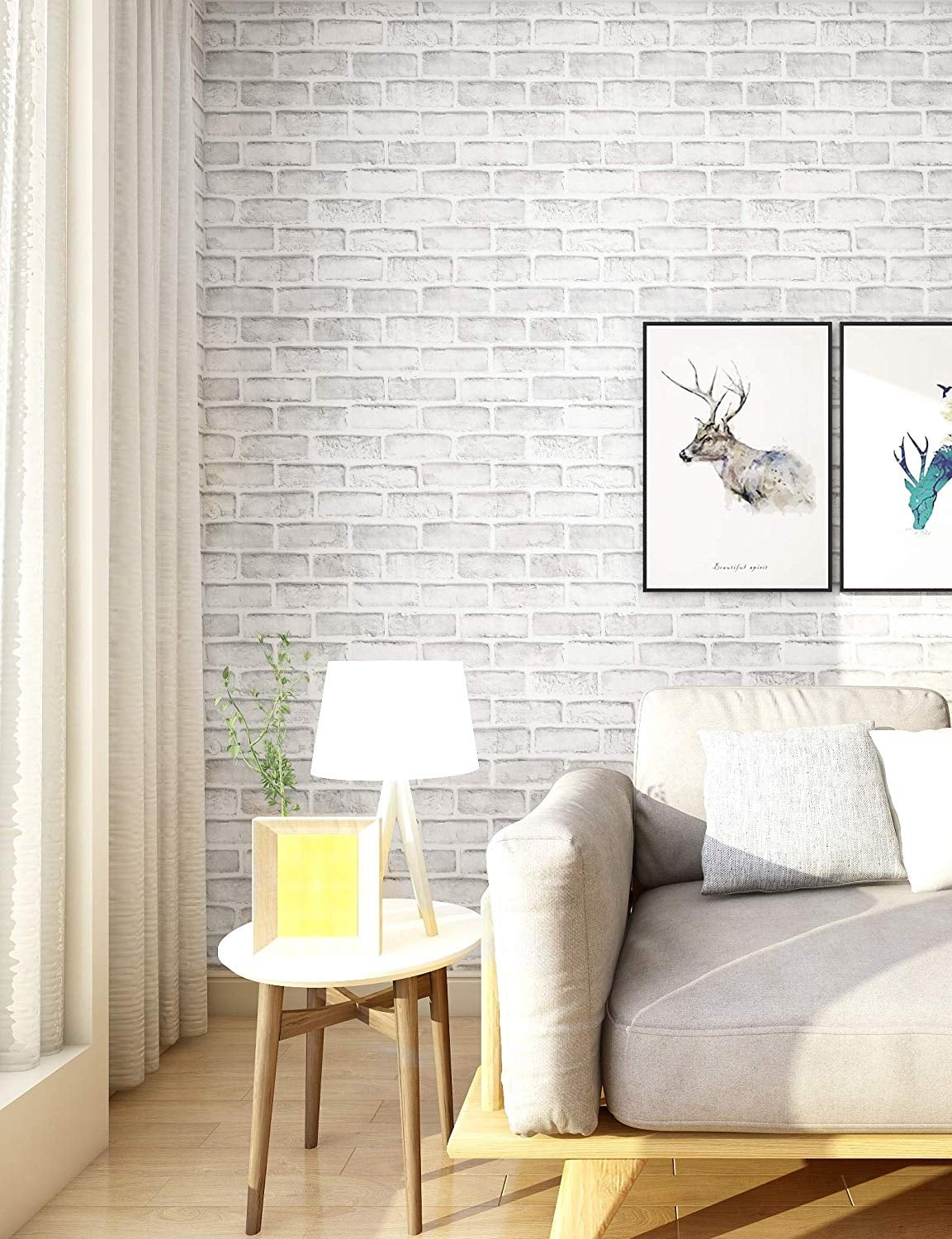 White Gray Brick Wallpaper, 3D Effect Vintage Blocks Peel and Stick Wallpaper, 17.7" x 32.8ft