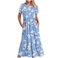 thumbnail image 1 of Amzcrzy Robes pour Femmes Mode Imprimé Floral Robe d'Été Col Rond Manches Courtes Robes Maxi à Étages Robes de Printemps Longues avec Poches, 1 of 5