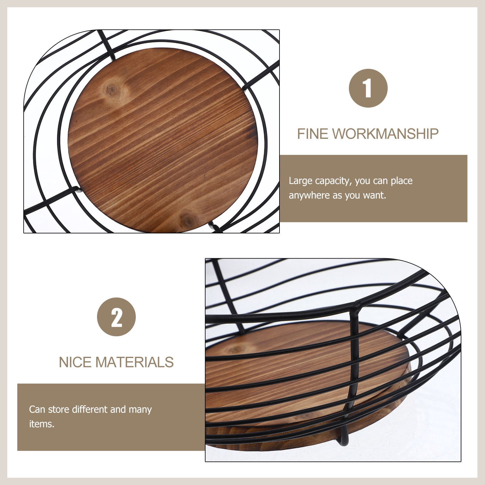 OUNONA Large Black Wire Fruit Basket with Iron Wire Design, Spacious Kitchen and Home Storage Organizer