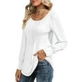 thumbnail image 4 of VDJ Women's Puff Long Sleeve Tops Pleated Crew Neck White Blouses Dressy Casual Loose Fit Fall Winter T Shirts Clothing Size XXL, 4 of 5