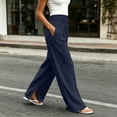 thumbnail image 6 of Women's Smoked High Waist Wide Leg Pants Slit Hem Casual Beach Vacation Flowy Trousers with Pockets Lightweight Loungewear Pants Navy, 6 of 9
