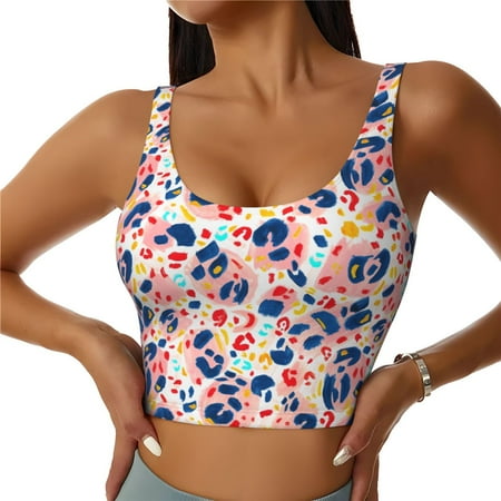 Jgfou Abstract Leopard Print Print Womens Sports Bra - Padded Workout Sports Bras Crop Tank Top