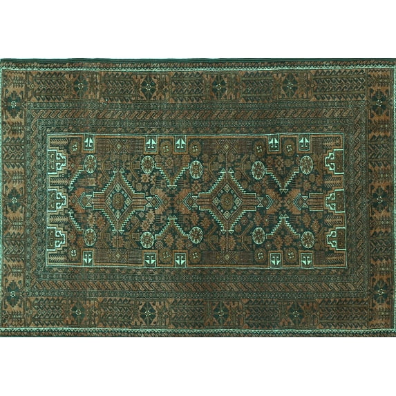 Ahgly Company Indoor Rectangle Persian Turquoise Blue Traditional Area Rugs, 2' x 4'