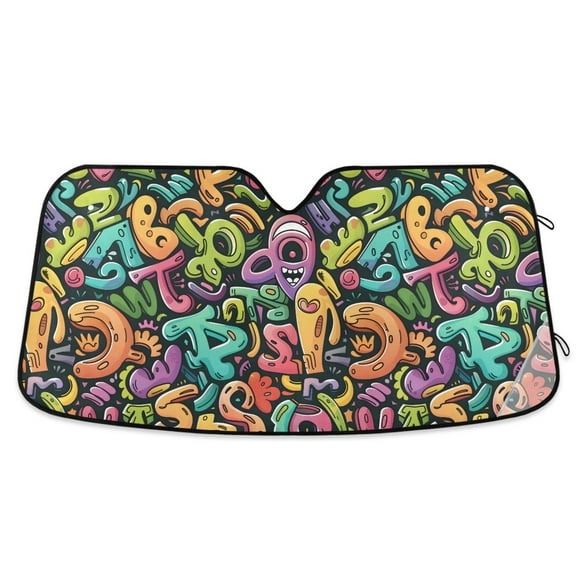Funny Characters Car Windshield Sun Shade Foldable Car Front Window Visor Heat and UV Protection 53x23.5