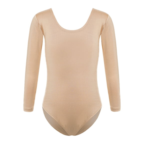 Fldy Kids Girls Team Basic Gymnastics Ballet Dance Leotards Long Sleeves Nude Undergarment Leotard Round Neck 130