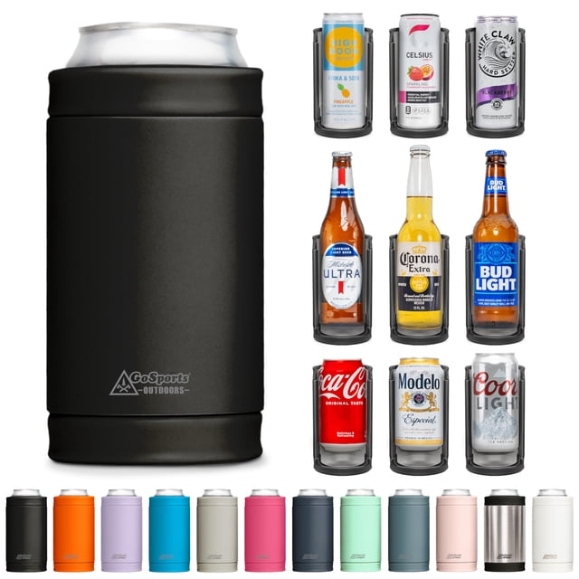 DUALIE Enfriador de latas 3 en 1 con aislamiento – Tamaño universal para latas de 12 onzas, latas delgadas y botellas, color negro