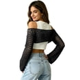 thumbnail image 4 of Lumtrix Crop Crochet Tops for Women Hollow Out Long Sleeve Bolero Shrug See Through Sweater Casual Bikini Beach Cover Up Black S, 4 of 6
