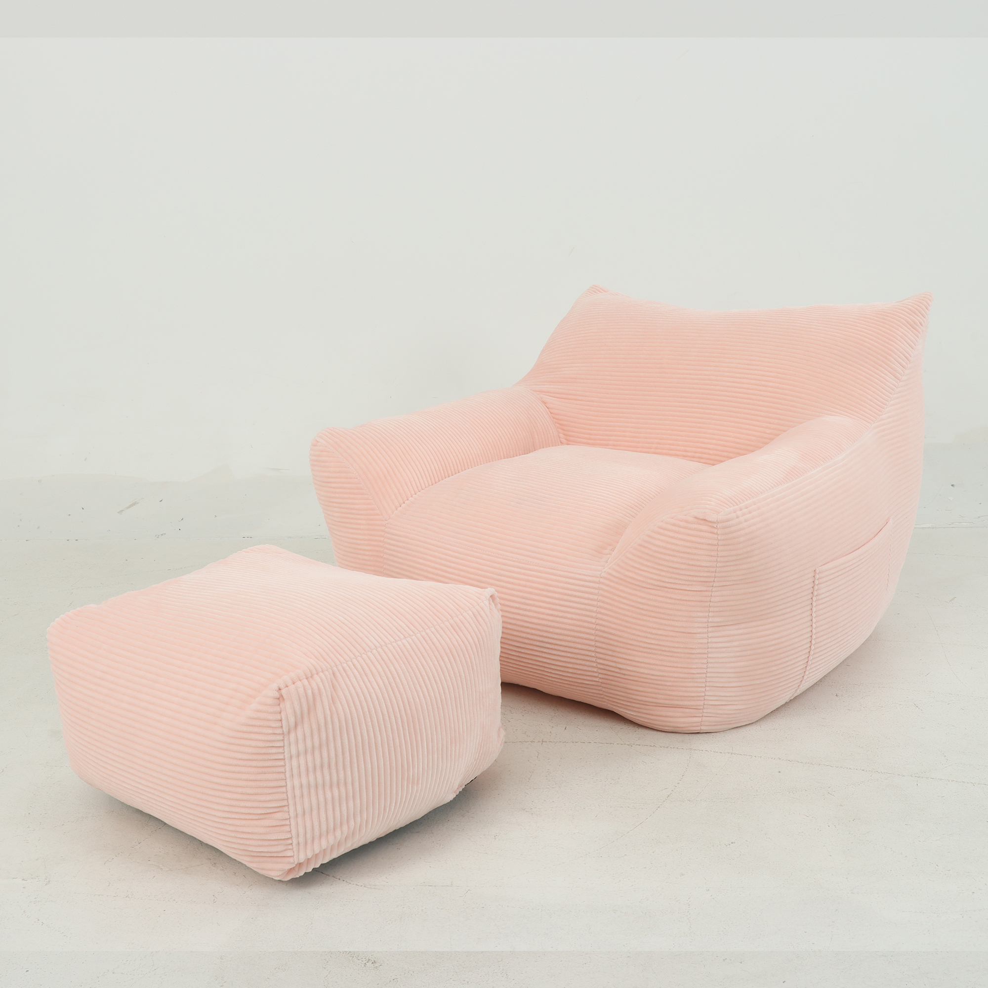 Miniyam Bean Bag Chair with Removable Ottoman & Side Pockets, Foam Chair for Gaming, Living Room, Supportive Armrests for Adults (Pink)