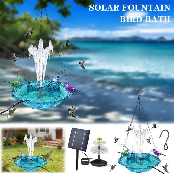 Hanging Solar Bird Bath Fountain, Outdoor Solar Cascade Hanging Bird Bath with Solar Fountain, Weatherproof Hanging Water Feature to Attract Wild Birds & Hummingbirds, with 1 Hook