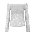 thumbnail image 3 of yunLCZ Womens Long Sleeve Shirts Elegant Fan Shaped Collar With A Straight Neckline Off Shoulder Lace Slim Fit And Slimming T Shirt Long Sleeved Top Going Out Fashion Clothes, 3 of 4