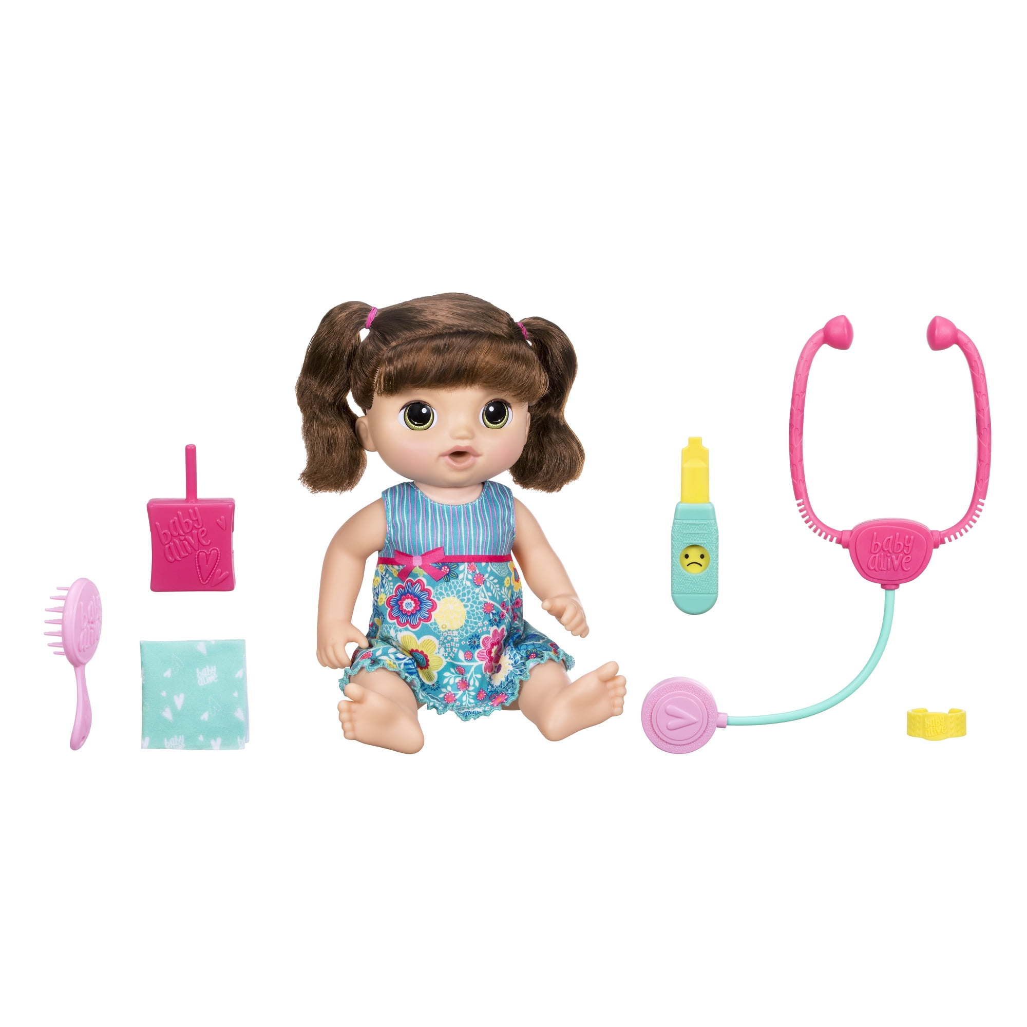 Baby Alive Sweet Tears Brown Hair Baby Doll, 35+ Phrases and Sounds, Drinks, Shows Emotion, Reacts to Sounds, Ages 3+ (Walmart Exclusive)