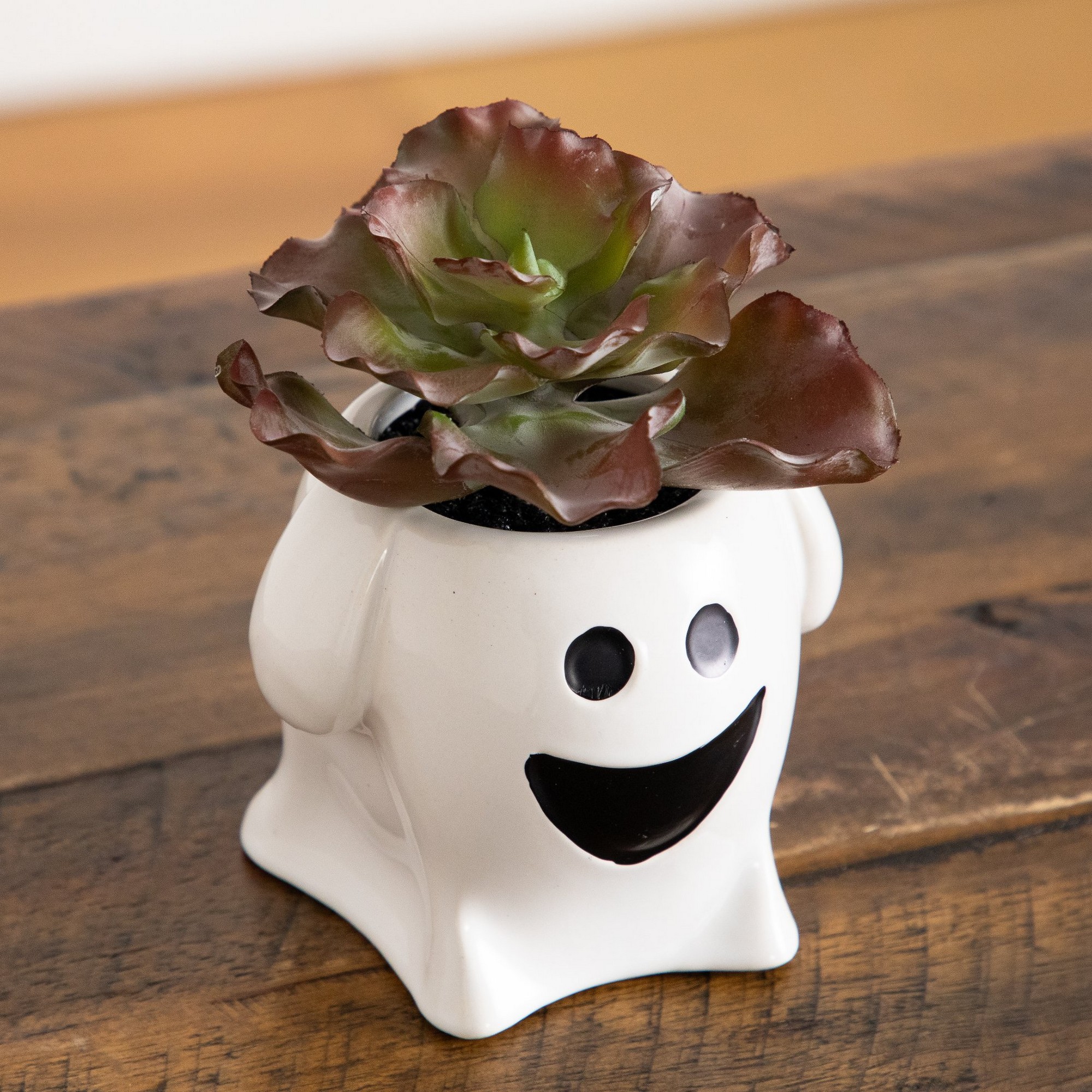 5in. Artificial Halloween Succulent Garden in Happy Ghost Planter -Set of 2