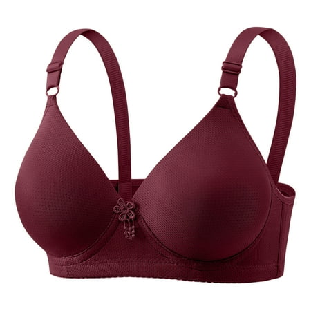 Elvqul Wireless Bras for Women Adjustable Bralette Juniors Red Support Nylon Underwear Bras