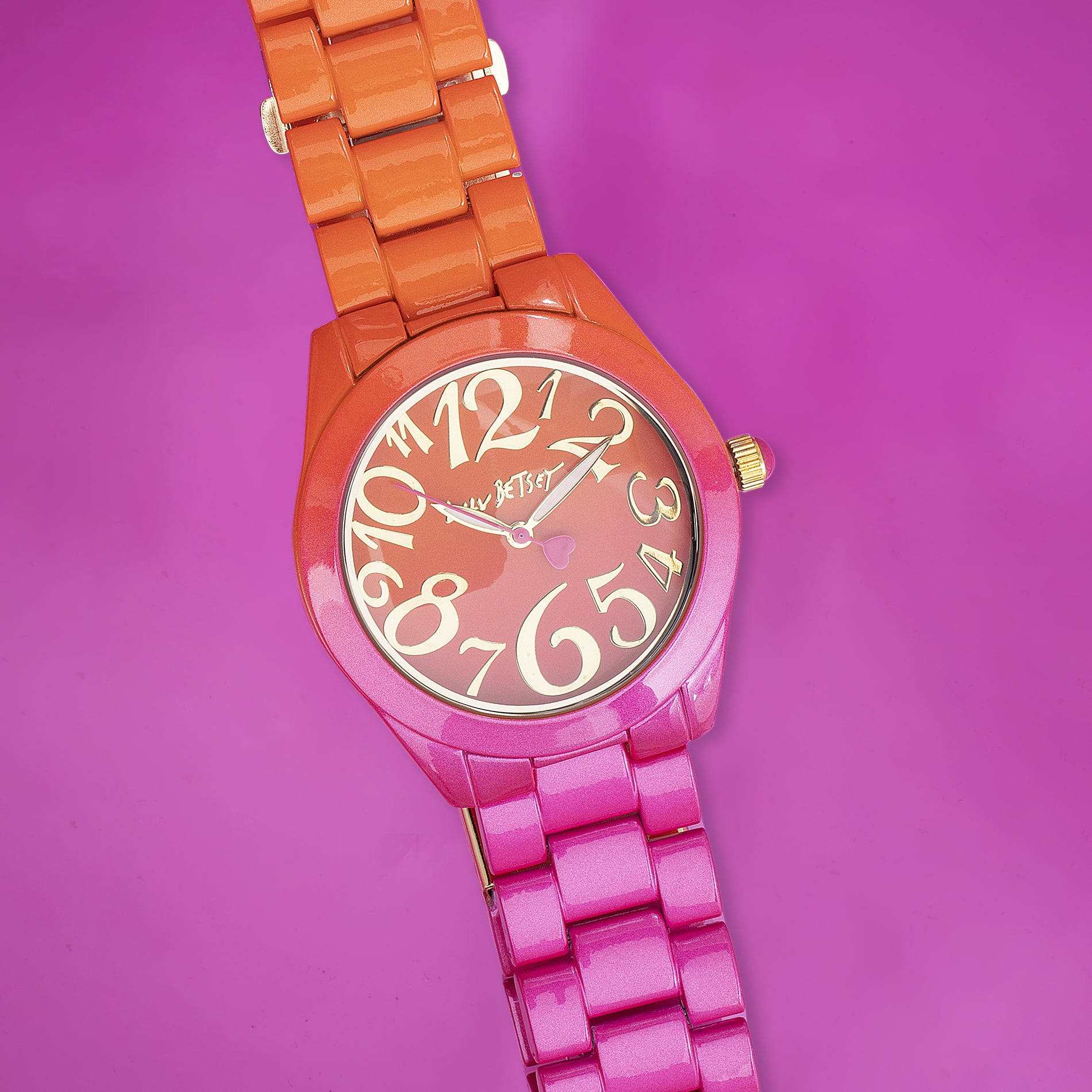 Luv Betsey Women's All Over Gradient Printed Orange and Fuchsia Case, Dial and Band Watch