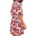 thumbnail image 3 of Robe Chemise Boutonnée d'Été pour Femmes Florale Manches Courtes Bouffantes Décontractée Coupe Ample Plage Mini Robes Rouge TG, 3 of 8