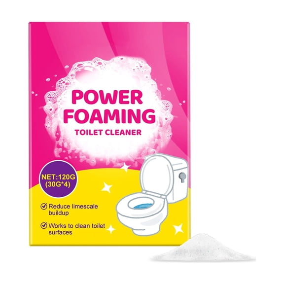 Power Foaming Toilet Cleaner Powder - Heavy Duty Stain Remover Foam, Deep Cleaning Safe for Plumbing Systems, 4 Packets (120g Total)