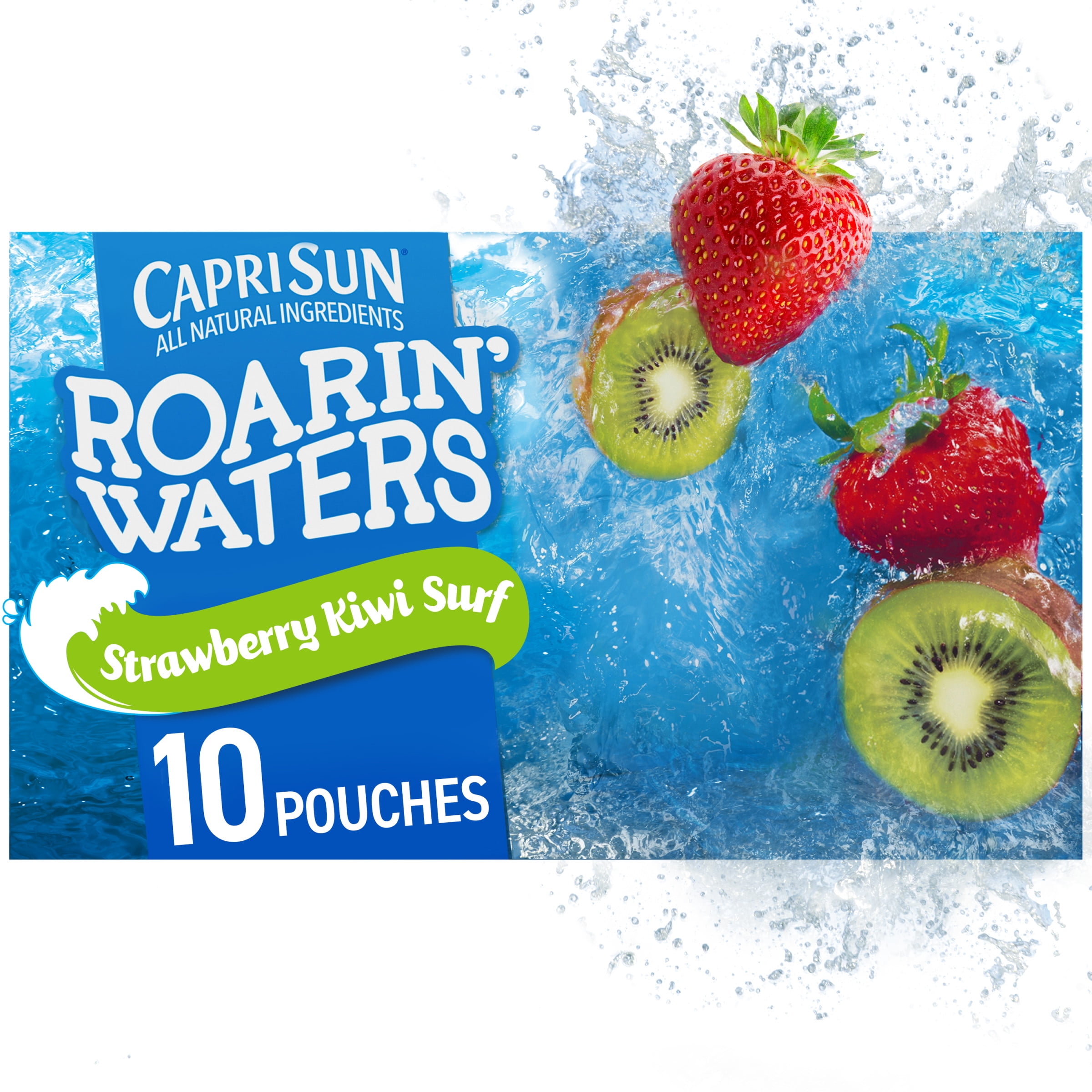 Capri Sun Roarin' Waters Strawberry Kiwi Surf Flavored Water Kids Drink Pouches, 10 Ct Box, 6 fl oz Pouches