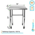 thumbnail image 2 of AmGood 18" Long x 18" Deep Stainless Steel Work Table With Open Base and Wheels | Mobile Metal Table, 2 of 7