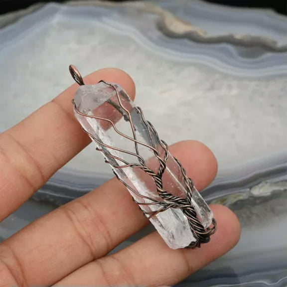 1pc Tree of Life Clear Quartz Point Necklace Pendant Wire Wrapped Copper Crystal