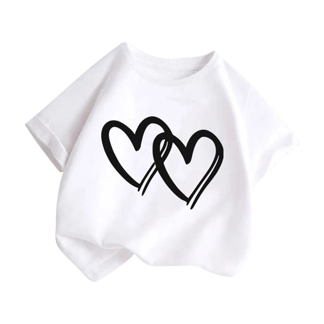Plebaso T-Shirts à Imprimé Cœur pour Garçons et Filles, Col Rond, Manches Courtes Décontractées, Hauts Graphiques Mignons pour Enfants