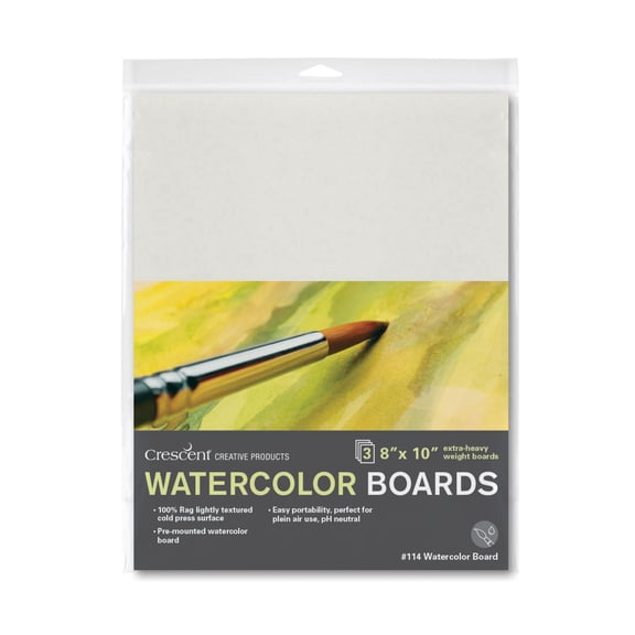 Crescent Cold-Press Watercolor Board, 114 Series, 8 in x 10 in, Acid Free, Rigid, Hahnemuhle Paper, 2050 GSM, 100% Cotton, Multi media, 3 Sheets