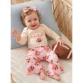 thumbnail image 5 of Baby Girls 3 Piece Outfits Adorable Letter Football Print Long Sleeve Round Neck Romper and Flared Pants Headband Set, 5 of 10
