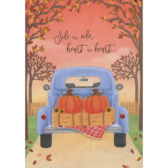 Designer Greetings Side By Side, Heart to Heart: 3D Die Cut Pumpkins in Bed of Blue Truck Thanksgiving Card for the One I Love