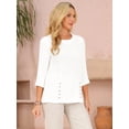 thumbnail image 3 of DARING DIVA Women's 3/4 Sleeve Trendy Business Blouse Crewneck Textured Top S White, 3 of 8