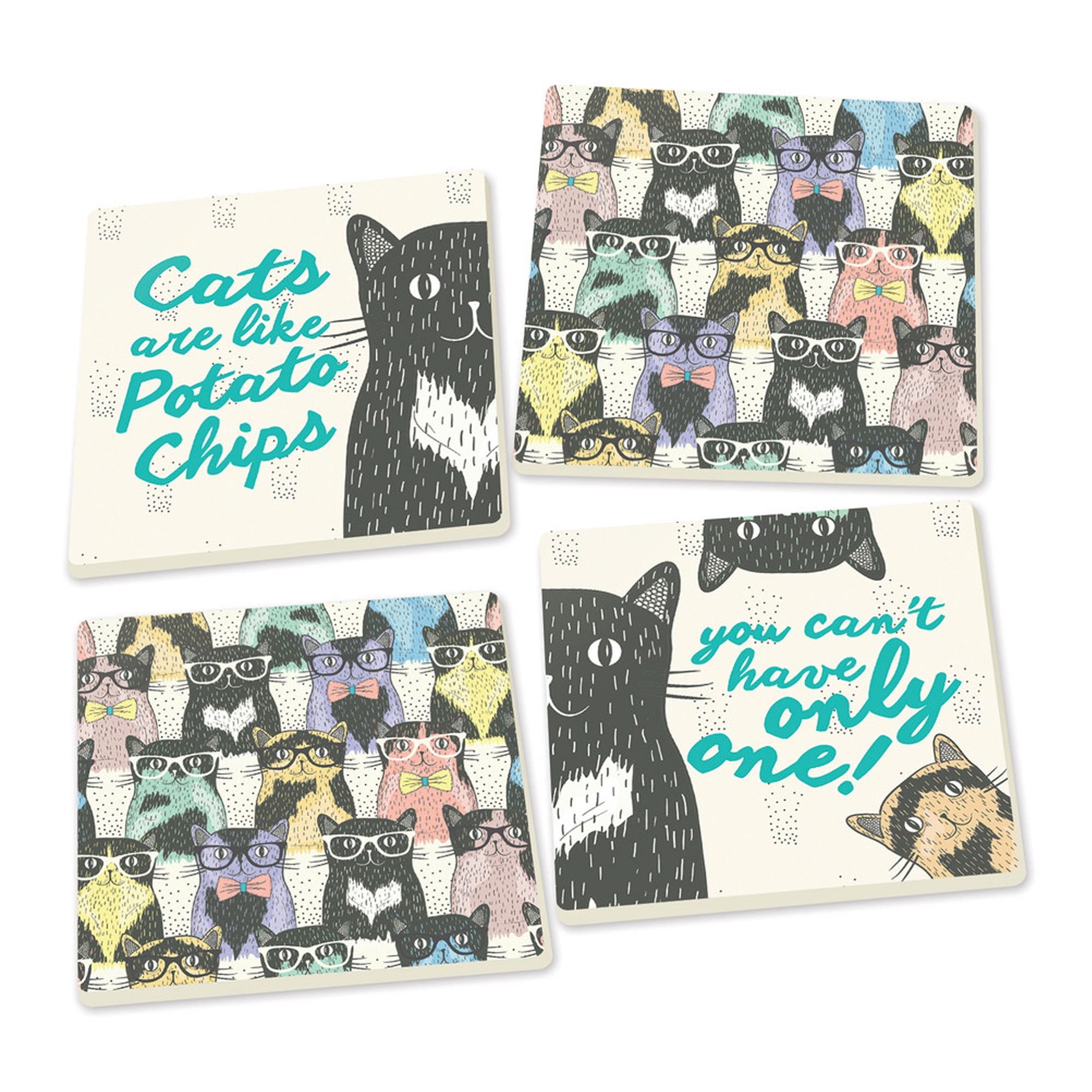 Cats Are Like Potato Chips Hipster Cats 4 x 4 Absorbent Ceramic Coasters Set of 4
