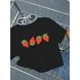 thumbnail image 1 of Girls' Yellow Polyester-Elastane T-Shirt | Casual Round Neck | Stretchy Knit Top with Strawberry Print & 'Juicy Fruit' Graphic | Machine Washable | Ideal for Spring & Summer, 1 of 6
