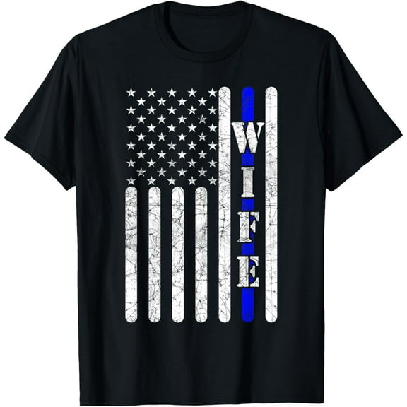 Thin Blue Line T shirt Police Wife Vintage American Flag T-ShirtMen and women, Black T-shirt, size: Extra large