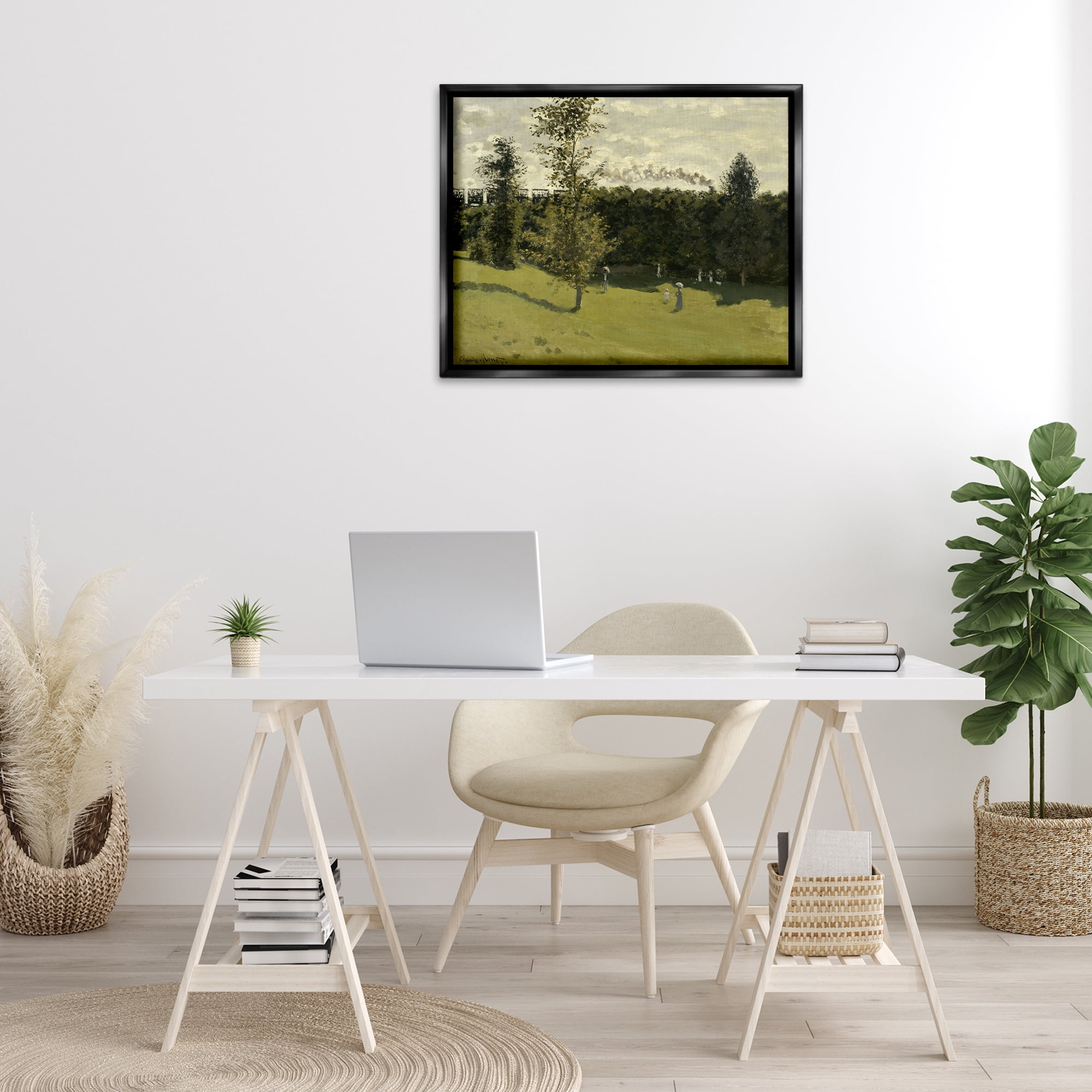 Stupell Industries Classic Train in Countryside Landscape & Nature Painting Black Floater Framed Canvas Art Print Wall Art, 31 x 25