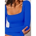 thumbnail image 3 of 2 Piece Square Neck Tops for Women Slim Fit Double Layer Fall Long Sleeve Crop Top T Shirts, 3 of 4