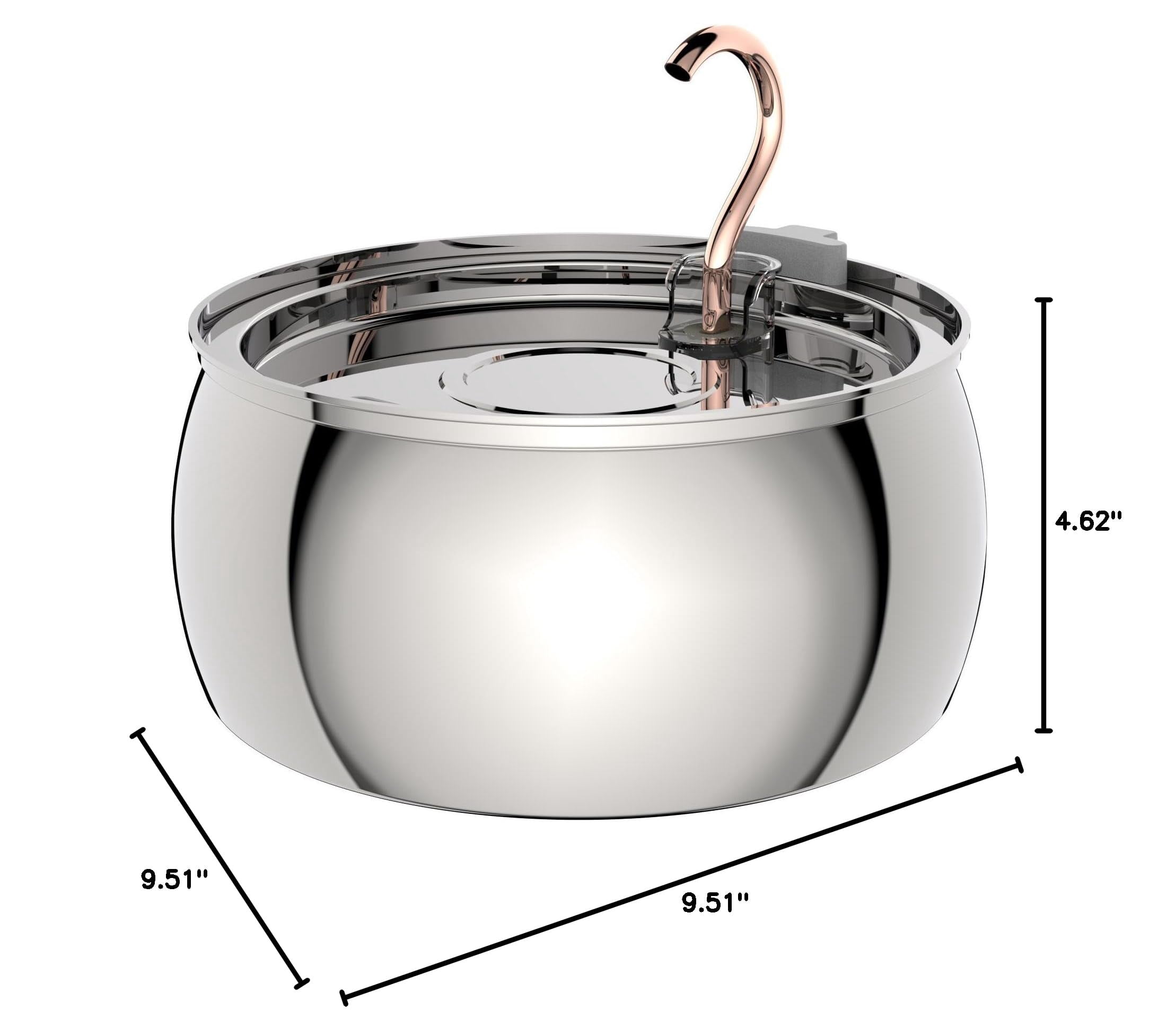FURCLAN 4L/135oz Swan Neck Cat Water Fountain Stainless Steel with 3 Filters, 304 Stainless Steel Dog Water Fountain, Ultra-Silent Pet Water Dispenser, Drinking Fountain for Cats & Dogs