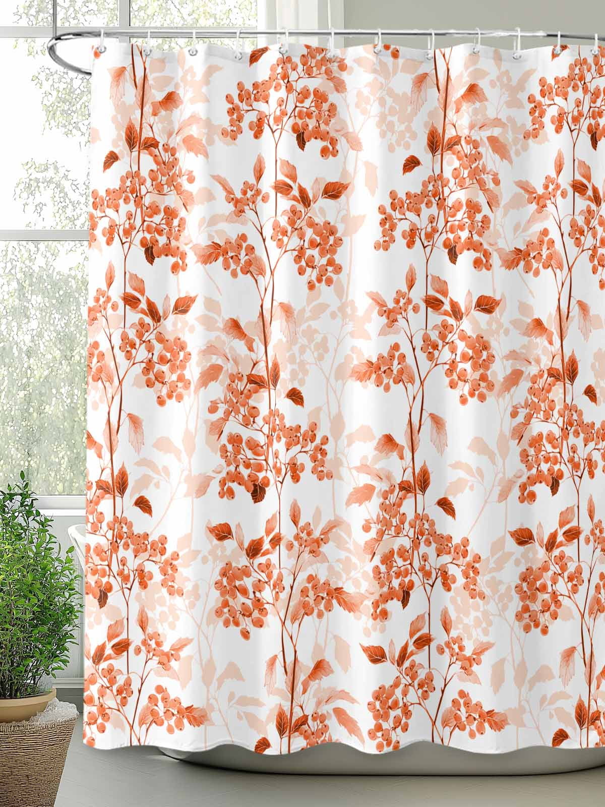 Boanket Polyester Fabric Burnt Orange Botanical Shower Curtain, Vintage Nature Flower Waterproof Bathtub Curtain Bathroom Decor Set with Hooks 60 x 72 Inches,
