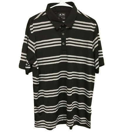 - Adidas Men's Size Large ClimaLite Golf Polo Stripe, Black/Clonme (Black & Grey)