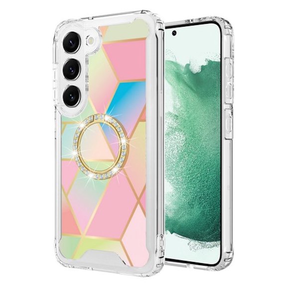 Shockproof Tough Snap-on Case with Ring Grip for Samsung Galaxy S24 FE - Rainbow