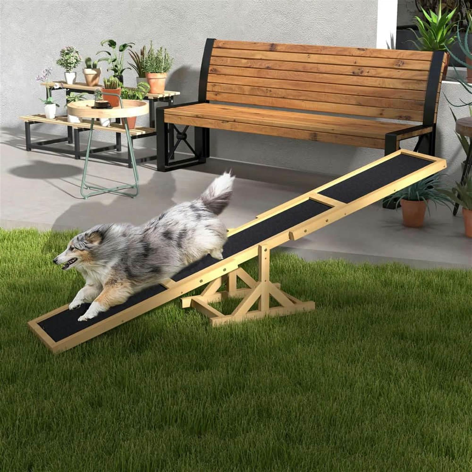 Kadyn 70" Wooden Dog Seesaw for Training, Exercise, Pet Agility Equipment, Sturdy Playset, Yellow