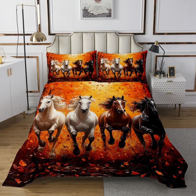Erosebridal Ensemble de Couvre-Lit Cheval au Galop Jumeau, Courtepointe de Lit Peinture à l'Huile Moderne, 2 Pcs