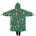 thumbnail image 2 of Oversized Wearable Blanket Hoodie,Green Christmas Santa and Icon Pattern Sherpa Blanket Hoodie with Super Pockets,Super Warm Fuzzy Pullover for Women & Men, 2 of 6