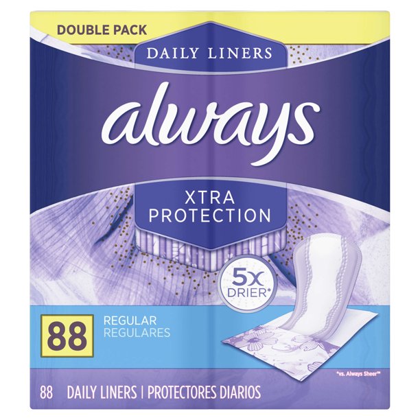 Always Xtra Protection Daily Liners, 88 Count, Unscented, Wrapped