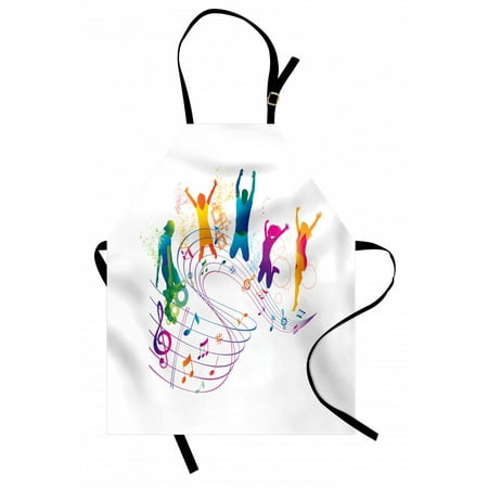 

Youth Apron Active Dancing Jumping People Vibrant Silhouettes with Musical Notes Joyful Festival Unisex Kitchen Bib Apron with Adjustable Neck for Cooking Baking Gardening Multicolor by Ambesonne
