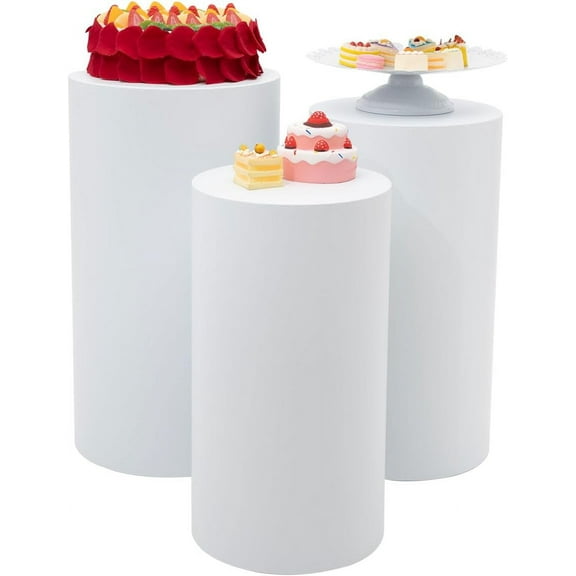 3Pcs Cylinder Pedestal Stands for Parties, White Round Cylinder Stands for Party Decor, Wedding, Birthdays, Baby Showers, Art Event Pillar for Cake, Dessert & Flower Table Display