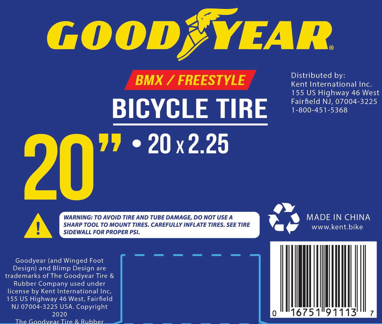 Goodyear Tires 20" Folding Freestyle BMX Bicycle Tire, Black