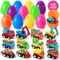 Ayieyill 12Pcs Prefilled Easter Eggs - Toy Filled Easter Eggs Filled with Pull-Back Construction Vehicles
