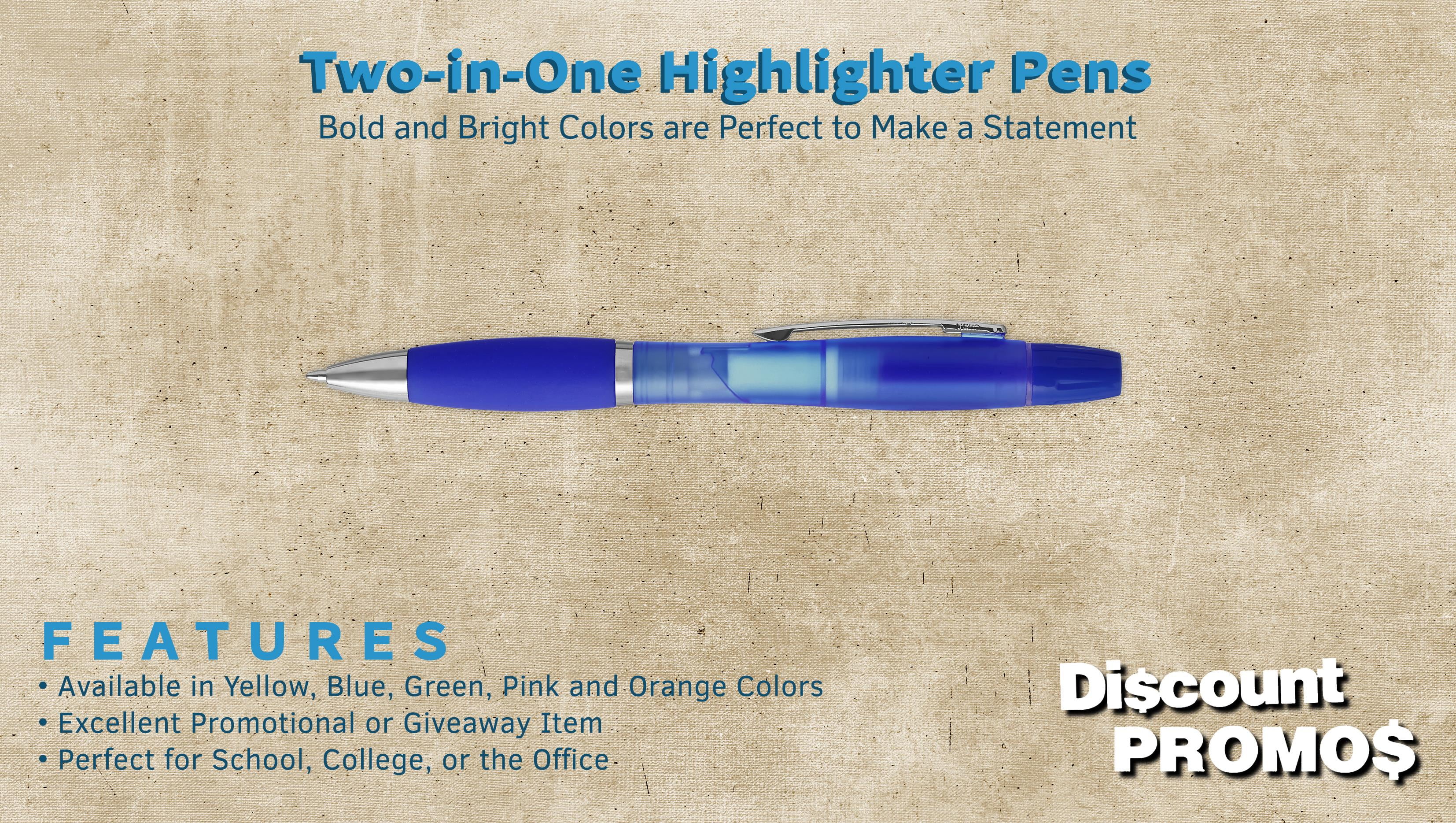 Two in one Highlighter Pens - 10 pack - Plastic Pens - Blue