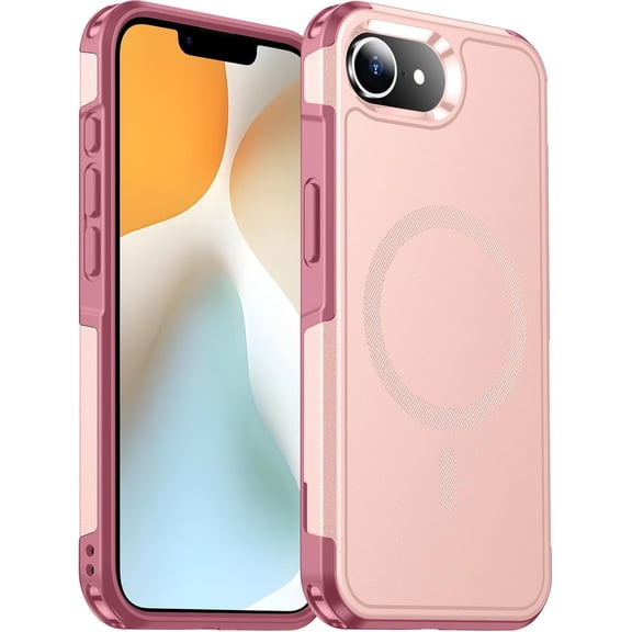 Designed for iPhone 16E Case Magnetic,[Compatible with Magsafe][Military Grade Drop Protection] Dropproof Heavy Duty Tough Rugged Shockproof Phone Case for iPhone 16E (6.1")-Pink
