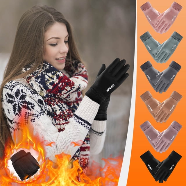 Guantes de Invierno Cálidos para Mujer, de Tela de Buceo, Forrados En Terciopelo Grueso, Ideales para Actividades Al Aire Libre | Guantes Gruesos y Cálidos con Forro Polar Resistente Al Viento | Tall