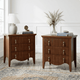 FUSUNBAO Set of 2 Nightstands with Charging Station&3 Fluted Drawers,Walnut