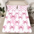 thumbnail image 2 of Feelyou Cartoon Pink Letter Queen Sheet Sets for Teen, Bowknot Monogrammed C Flat Sheet, Watercolor Ribbon Queen Fitted Sheet, Microfiber Bedroom Decor, 4pcs, 2 of 7
